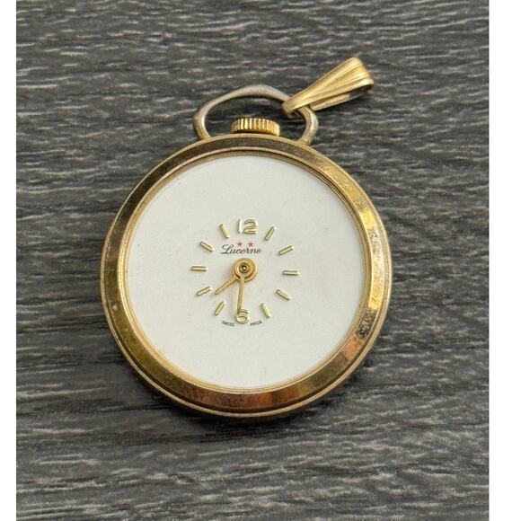 Lucerne Swiss Made Gold Tone Pendant Pocket Watch FOR PARTS - Picture 2 of 6